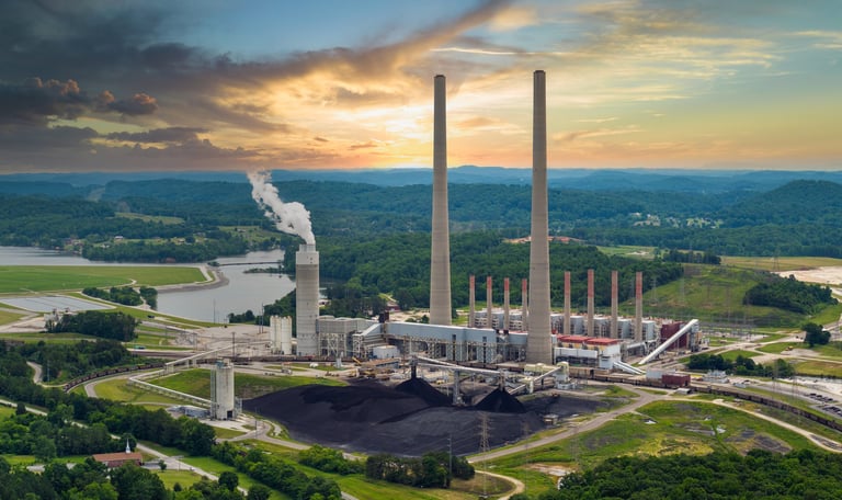 Thermal power plant burning coal fossil fuel for production of electrical energy